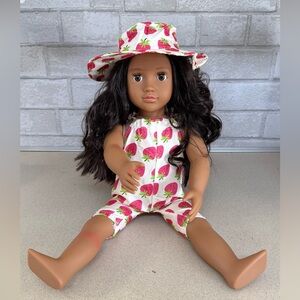 Our Generation 18” Doll Brunette Hair Strawberry Outfit & Hat